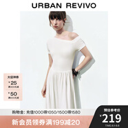 UR2025夏季新款女裝氣質(zhì)斜肩領(lǐng)修身拼接連衣裙UWM750055 本白 XL