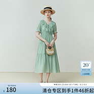 范思藍(lán)恩23FS12010法式荷葉領(lǐng)連衣裙女夏新款溫柔風(fēng)天絲裙子 煙綠色 S