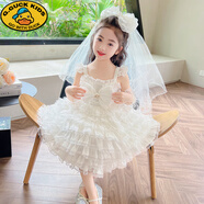 G.DUCKKIDS2025夏季女童白色蕾絲公主裙生日鋼琴表演婚紗禮服連衣裙高端禮服 高定輕奢婚紗禮服裙白色單裙子 120 身高110-120cm左右