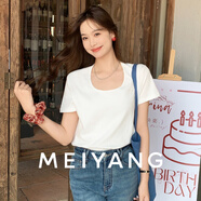 美洋（MEIYANG）瘦瘦T 顯瘦圓領(lǐng)彈力修身百搭短袖女士上衣時(shí)尚休閑透氣柔軟T恤女 奶油棉白T 2XL