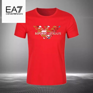 EMPORIO ARMANI EA7阿瑪尼夏季圓領(lǐng)短袖T恤男寬松體恤時(shí)尚印花半袖打底衫上衣 紅色 S 100-112斤