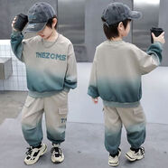 G.DUCK KIDS小黃鴨男童秋裝長袖套裝2025新款酷帥童裝寶寶兒童運動兩件套 灰色 90 【建議90cm】