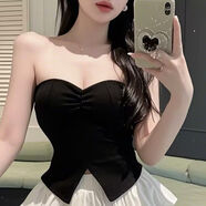 三棲虎吊帶超短裙套裝辣妹女夏2025純欲顯胸抹胸背心上衣高腰半身蓬蓬蛋 【原版高彈帶胸墊】黑色抹胸 單件 S  90斤內