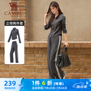 駱駝（CAMEL）立領(lǐng)健身女裝撞色修身兩件套運(yùn)動(dòng)服 Y24CAWL6620 墨灰 M