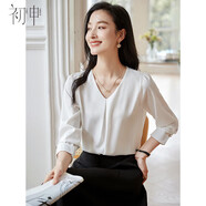 初申春秋長袖襯衫女時尚設計感氣質V領雪紡襯衣上衣S141C2092