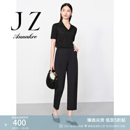 玖姿·安娜蔻簡約休閑風松緊腰輕薄垂順哈倫褲休閑褲女夏款 素黑-第二批KWFX11111 2XL