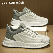 意爾康男鞋秋冬季網(wǎng)面休閑運動(dòng)鞋厚底增高男板鞋2025新款鞋子男款老爹鞋 米白果綠 43