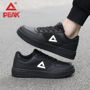 匹克男鞋態(tài)極板鞋夏季新款低幫皮網(wǎng)面厚底透氣運動(dòng)鞋增高耐磨小白鞋 全黑 40