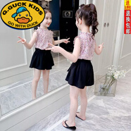 G.DUCKKIDS女童夏季套裝2025新款夏裝兒童裝短袖中大童兩件套小女孩網(wǎng)紅洋氣 粉色(雪紡) 150建議身高145厘米左右