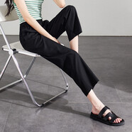索菲絲爾萊賽爾棉薄款直筒褲女2025夏季時(shí)尚寬松百搭松緊腰休閑九分褲 黑色 26