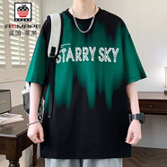 AEMAPE漸變色短袖t恤男夏季美式寬松印花半袖體恤潮流百搭五分袖上衣男 LF5063黑色 M 約80-110斤可穿