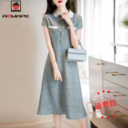 AEMAPE氣質(zhì)娃娃領(lǐng)短袖連衣裙女2025夏季新款時(shí)尚韓版顯瘦休閑簡(jiǎn)約風(fēng)中裙 冰藍(lán)色 L