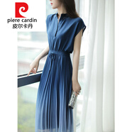 皮爾卡丹（pierre cardin）針織2025夏季新款漸變綠色立領(lǐng)收腰設(shè)計(jì)百褶雪紡連衣裙女夏中長(zhǎng)款 漸變藍(lán)色 S