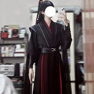 創(chuàng)京懿選古裝男俠客漢服宗玄男款古風(fēng)俠客勁裝萬用古風(fēng)cos服俠客cosplay套 S黑色皮革外披+紅色里衣+腰帶+飄