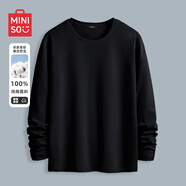 名創(chuàng  )優(yōu)品（MINISO）長(cháng)袖t恤男春秋季寬松休閑百搭純棉打底衫簡(jiǎn)約百搭圓領(lǐng)男裝上衣服 黑色(空白) M 170(體重100-120斤左右)