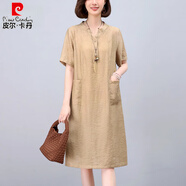 皮爾卡丹（pierre cardin）萊賽爾天絲裙子2025新款夏季顯瘦大碼氣質(zhì)媽媽巨好看洋氣減齡裙子 杏色 2XL 137-148斤左右