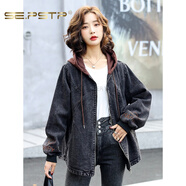 夏典素訂女王（SE.PSTP）歐洲站秋裝牛仔外套女2025新款中年媽媽春秋洋氣大碼拉鏈連帽上衣 圖片色原創(chuàng  )輕奢大品牌官方旗艦 M 建議100-110斤