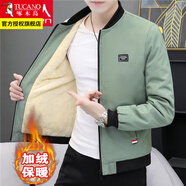 啄木鳥(niǎo)外套男秋冬季潮流寬松休閑男士夾克加絨加厚棒球棉服秋冬男裝衣服 小方塊豆綠色 2XL 建議125-145斤