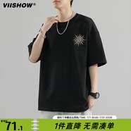 viishow短袖男夏季潮流寬松上衣服五分半袖男透氣涼感體恤T恤男   黑色 S