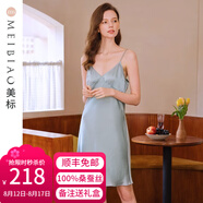 美標送禮物真絲吊帶連衣裙性感睡裙女春夏19姆米重磅100%桑蠶絲綢睡衣 羽藍 L （165）