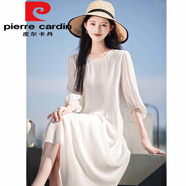 皮爾卡丹（pierre cardin）白色連衣裙女春夏季新款減齡寬松顯瘦氣質(zhì)旅游度假拍照超仙長(cháng)裙子 白色【有內襯有腰帶】今年流行的 L 建議110-125斤左右
