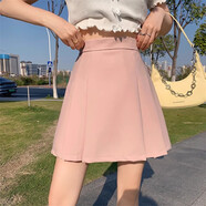 FHHUABD大碼微胖mm高腰西裝百褶裙女夏季韓版半身裙辣妹顯瘦遮肚a字短裙 粉色[內(nèi)帶安全褲] S 均碼