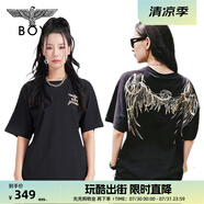 BOY LONDON【金翼鎖鏈】夏季短袖情侶款翅膀燙金潮牌圓領T恤N01918 黑色N01021經典款 L