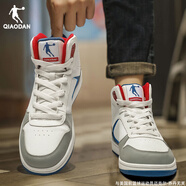 喬丹男鞋高幫板鞋男2025冬季新款皮面防水輕便休閑運動(dòng)鞋潮流百搭板鞋 淺灰/生活藍 44.5