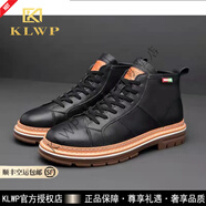 KLWP香港奢侈品牌高端男鞋2025夏季新款真皮高幫板鞋運動休閑鞋小白鞋 黑棉 42