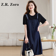 Z.R.Zoro奢侈品連衣裙女2025夏季新款設(shè)計(jì)感拼接裙假兩件寬松背帶連衣裙女 圖片色 M