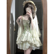 浣伊花苞連衣裙吊帶裙森林精靈吊帶女夏季甜美小個子收腰設(shè)計感蓬蓬短 綠色 開衫+吊帶裙 (兩件.套 L