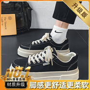 吉普森（JEPSEN）帆布鞋男款2025新款夏季厚底透氣黑色板鞋男士百搭小眾運動(dòng)休閑鞋 黑色【升級款】 39