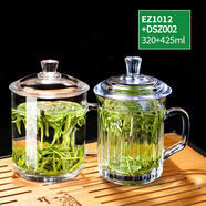 VTyee加厚耐熱玻璃茶杯帶蓋茶飲杯蓋杯帶把杯子辦公家用喝水杯泡茶杯 DSZ002+EZ1012