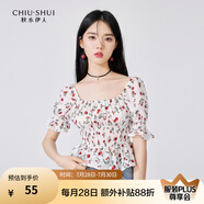 秋水伊人高腰顯瘦辣妹風雪紡衫夏季新款女裝甜美少女氣質(zhì)上衣 花料 L