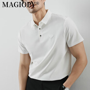 MAGIOPY高端品牌男裝高檔襯衫領(lǐng)男士T恤商務(wù)休閑高彈力速干短袖 象牙白 M 【建議100-120斤】