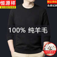 恒源祥（HYX）純羊毛長(zhǎng)袖T恤男士春秋季新款圓領(lǐng)純色休閑針織羊毛衫男款打底衫 黑色【355812款】 M 170 (建議90-120斤)
