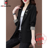 AEMAPE休閑小西裝外套女士春裝2025新款西服時(shí)尚秋冬款氣質(zhì)風(fēng)衣上衣 黑色 3XL 135-152斤
