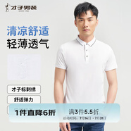 才子（TRIES）【多色可選 】POLO衫夏季新款男士短袖上衣仙鶴刺繡撞色翻領(lǐng) 提花撞色領(lǐng)白色 L 48(170/88A)