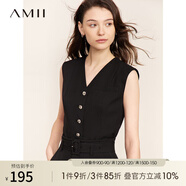 AMII2025春新款通勤環(huán)保面料修身V領(lǐng)無袖幾何衣擺設(shè)計馬夾上衣女 黑色 170/92A/XL