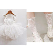 極漠一周歲女寶寶禮服夏季哈衣嬰兒百天百日宴白色蓬蓬紗公主裙子 小天使蓬蓬裙+蕾絲襪白色 均碼 80不知道選碼數問(wèn)客服