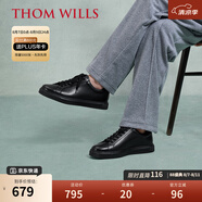 THOM WILLS板鞋男夏季真皮皮鞋男英倫運(yùn)動(dòng)黑色休閑鞋低幫小黑鞋 黑色G015-1 39 /6.5碼