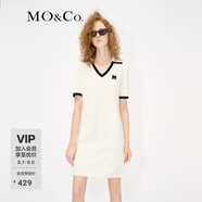 MO&Co.POLO領(lǐng)V領(lǐng)撞色邊短袖連衣裙法式氣質(zhì)設(shè)計感裙子女 米白色 M 165