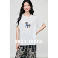 百家好（Basic House）Basic House/百家好萌趣小狗短袖上衣夏季新款簡(jiǎn)約T休閑減齡T恤女 白色 L