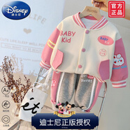 迪士尼（Disney）女童秋裝套裝新款洋氣一周歲女寶寶春秋季運動(dòng)服外兩件套嬰兒衣服 粉色棒球服兩件套 73cm