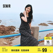 森馬（Semir）連衣裙女開叉泡泡袖中長裙夏方領(lǐng)雪紡碎花裙浪漫109324114014