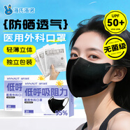 海氏海諾醫(yī)用外科口罩低呼吸阻力3d立體夏季輕薄透氣黑色無(wú)菌獨(dú)立裝40只