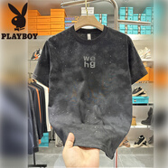 花花公子（PLAYBOY）2025年夏季新款男士百搭滿(mǎn)天星字母短袖T恤上衣半袖圓領(lǐng)套頭韓版 黑色 L 建議105-130斤