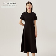 哥弟（GIRDEAR）女裝簡約通勤風(fēng)圓領(lǐng)收腰中長短袖A字連衣裙1500452 黑 L (4碼)