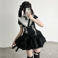 WITH PUJI【Doki】withpuji原創(chuàng)設(shè)計(jì)甜酷荷葉擺op/帶口袋短褲雙子lolita 黑色短袖op 預(yù)售7月25日起陸續(xù)發(fā) M