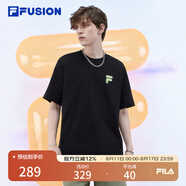FILA FUSION斐樂(lè )潮牌情侶款短袖衫時(shí)尚寬松短袖T恤男女 正黑色-BK S